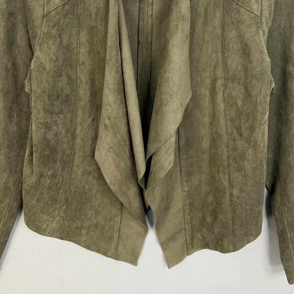 BLANKNYC Jacket Womens Large Olive Faux Suede Waterfall Open Front Moto Ladies - Picture 3 of 13
